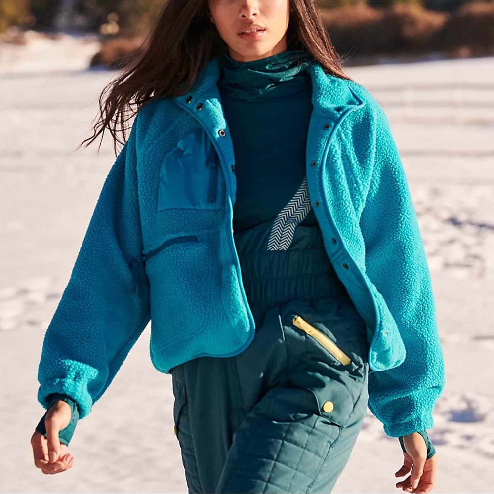 Free People Hit The Slopes Fleece Jacket Turquoise